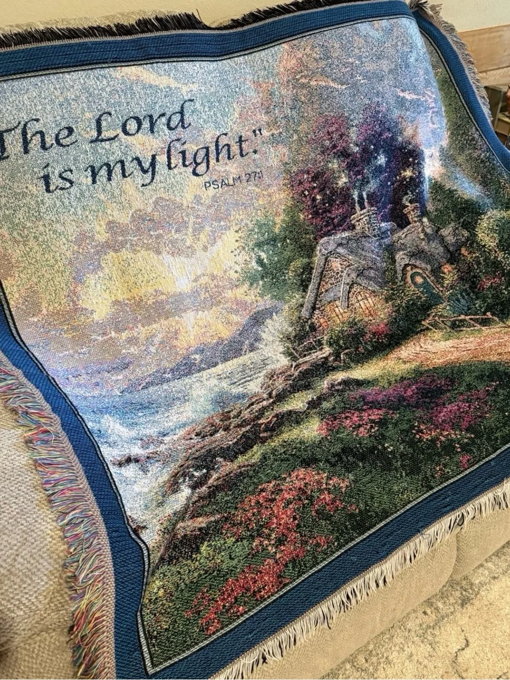 Thomas Kinkade Woven Cotton tapestry throw blanket titled 